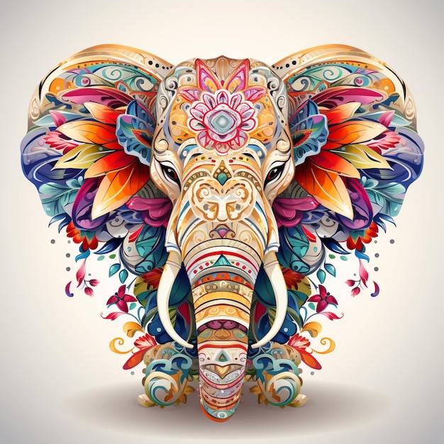 Photo brightly colored elephant with floral patterns on its head generative ai