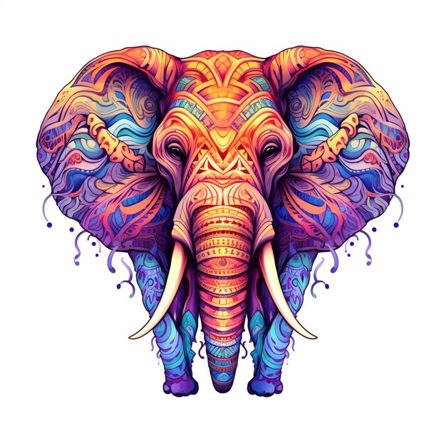 Photo brightly colored elephant with intricate patterns on its head generative ai