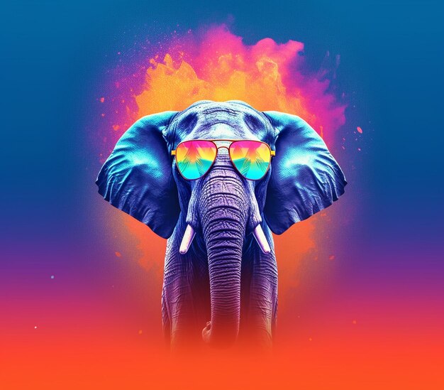 brightly colored elephant with sunglasses on its head generative ai