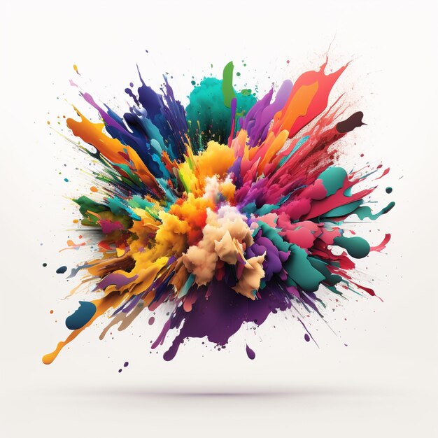 A brightly colored explosion of paint on a white background generative ai