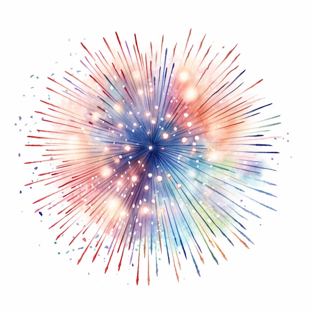 brightly colored fireworks bursts from the center of a white background generative ai