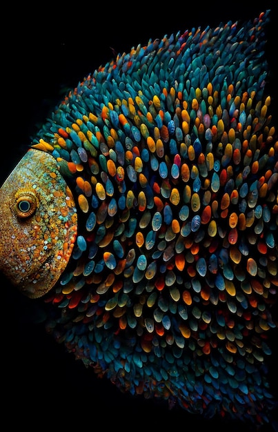 Brightly colored fish with a black background generative ai