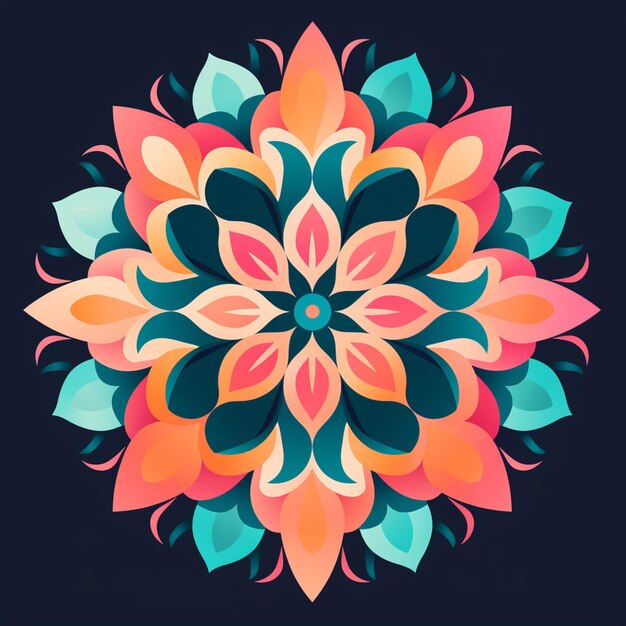 brightly colored flower design on a dark background generative ai