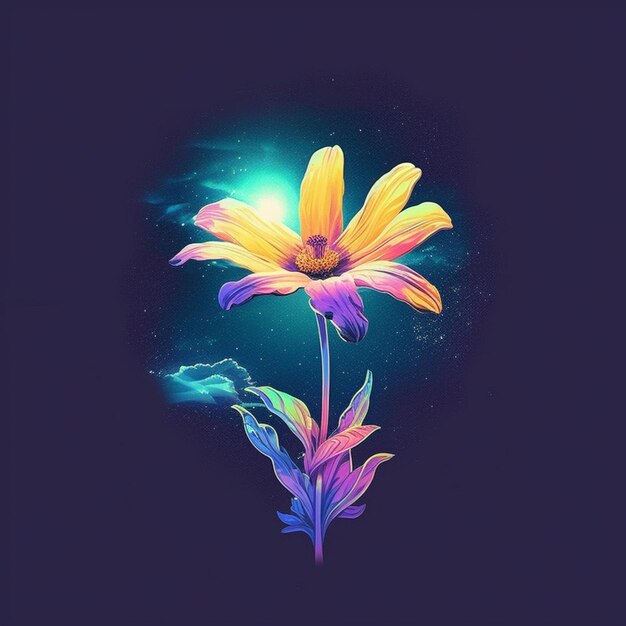 Photo brightly colored flower with a blue background and a bright light generative ai