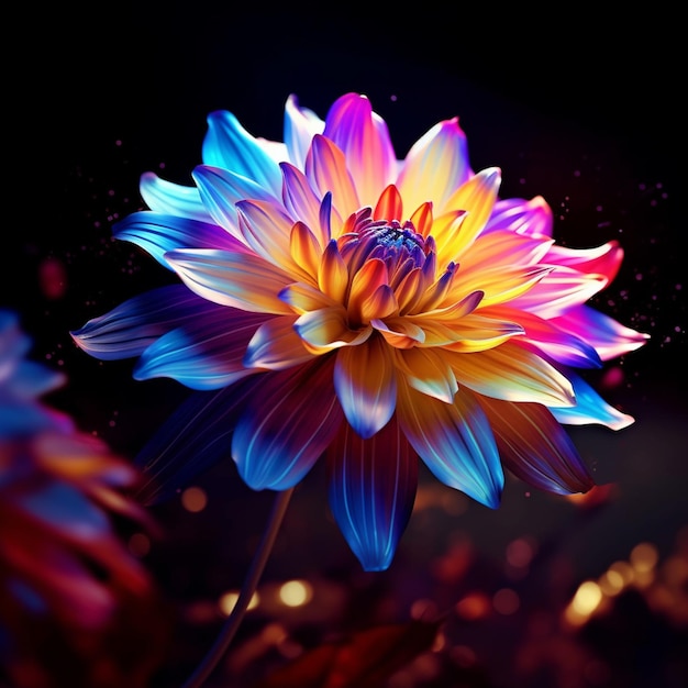 Brightly colored flower with a dark background and a blurry background generative ai