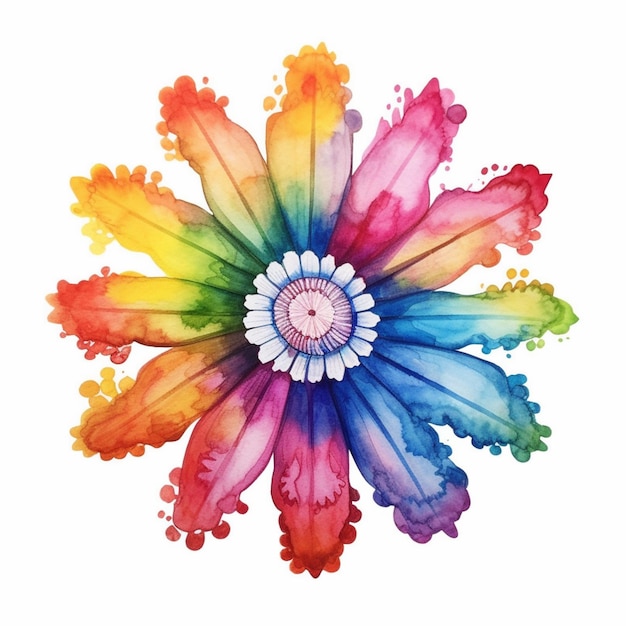 Photo brightly colored flower with white center on white background generative ai