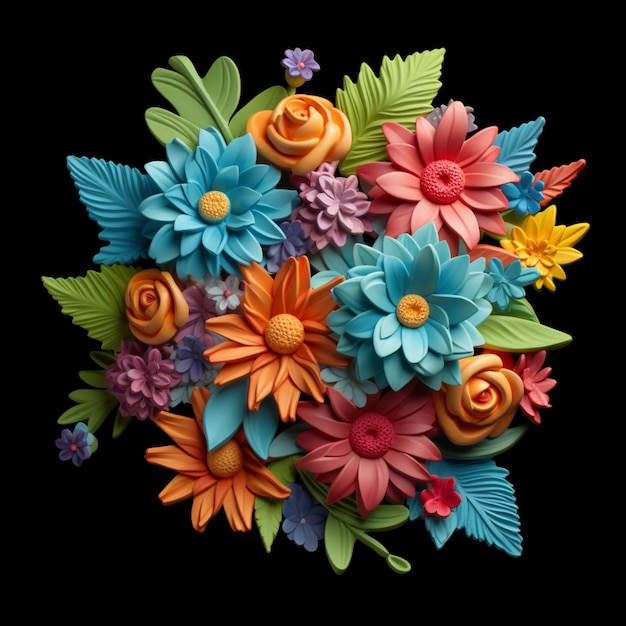 Photo brightly colored flowers are arranged in a bouquet on a black background generative ai