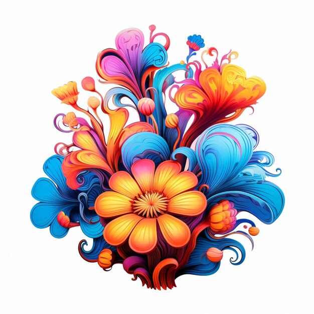 Photo brightly colored flowers are arranged in a bouquet on a white background generative ai