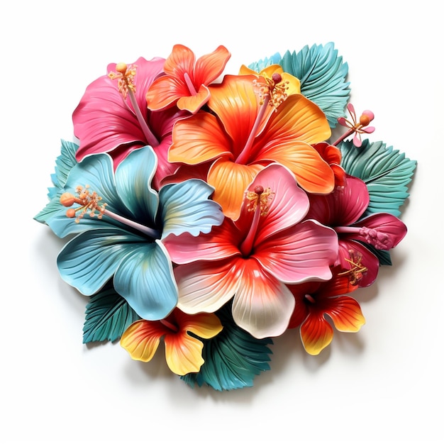 Photo brightly colored flowers are arranged in a circle on a white surface generative ai
