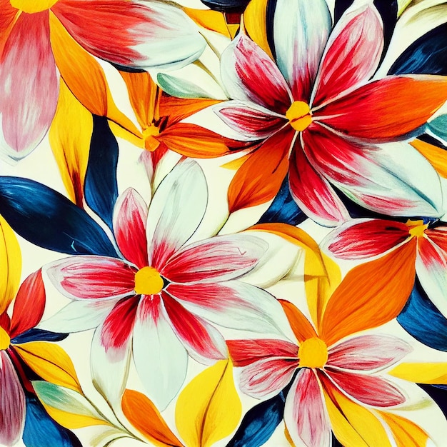 Brightly colored flowers are arranged on a white surface generative ai