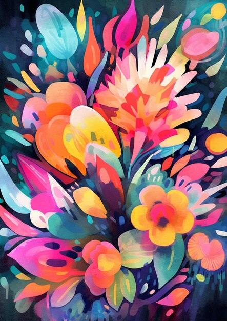 Photo brightly colored flowers are in a vase on a black background generative ai