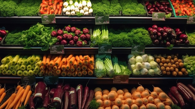 brightly colored fruits and vegetables at market stall