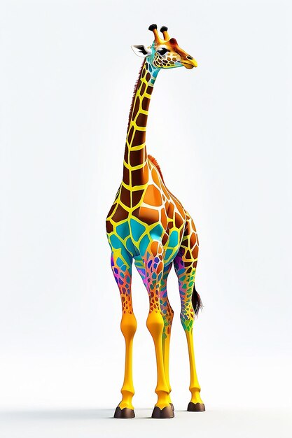 Brightly colored giraffe standing in front of a white background generative ai