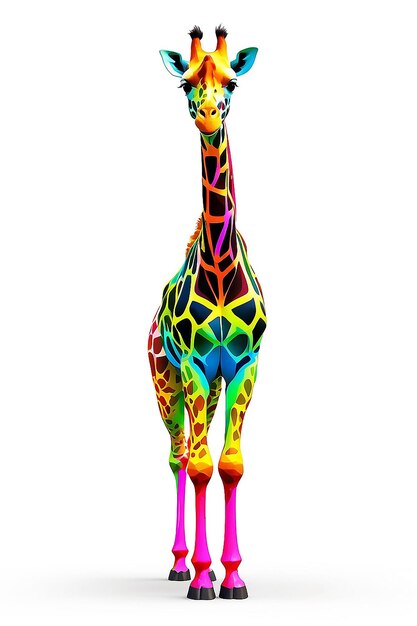 Brightly colored giraffe standing in front of a white background generative ai