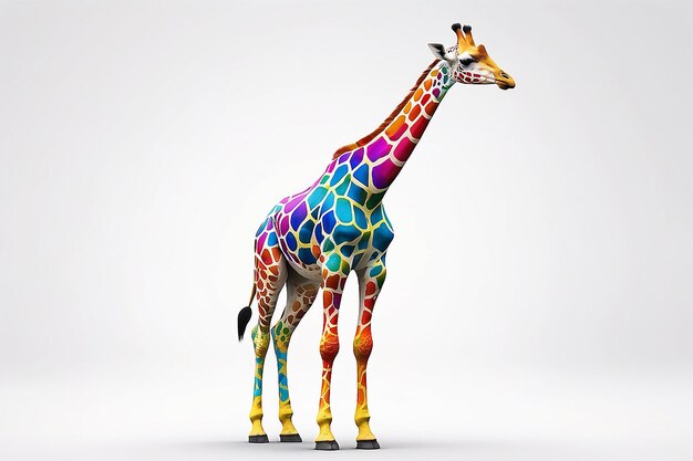 Brightly colored giraffe standing in front of a white background generative ai