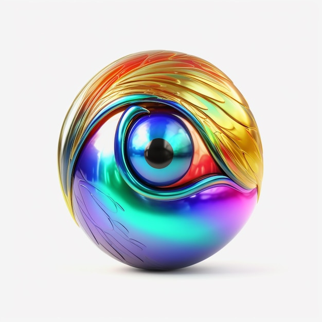 brightly colored glass eyeball with a gold leaf on top generative ai