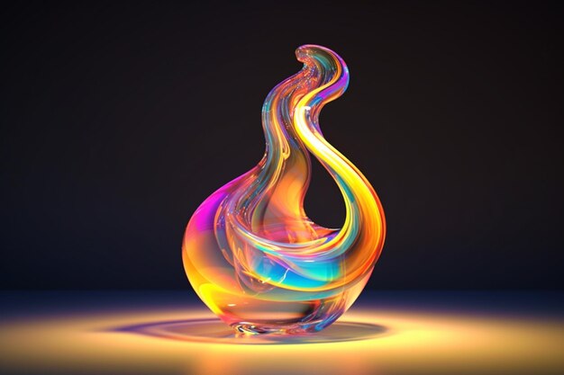 A brightly colored glass vase with a curved body on a table generative ai