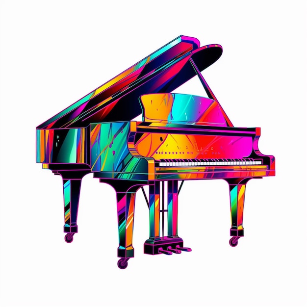 Foto pianoforte a coda dai colori vivaci con sfondo bianco