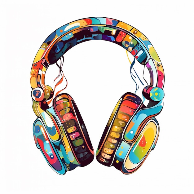 Photo brightly colored headphones with a colorful design on the front generative ai