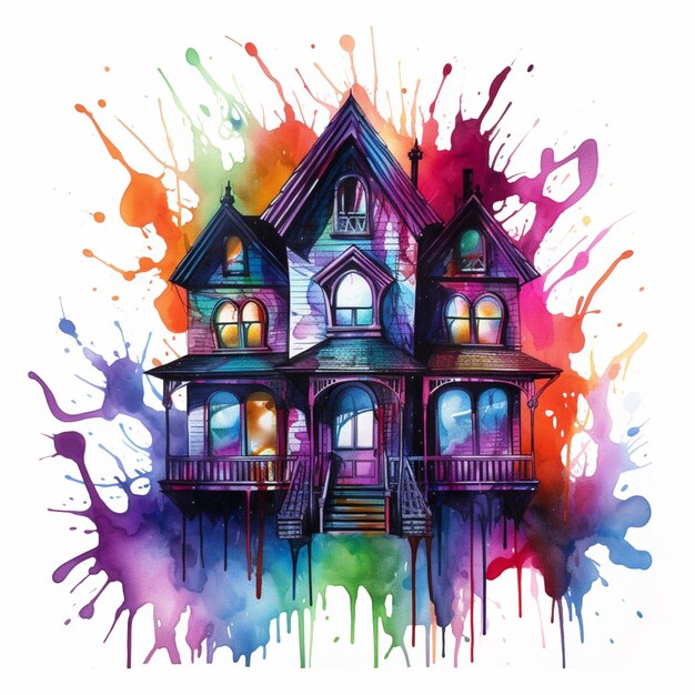 Foto una casa dai colori vivaci con una scala e un portico generativo ai