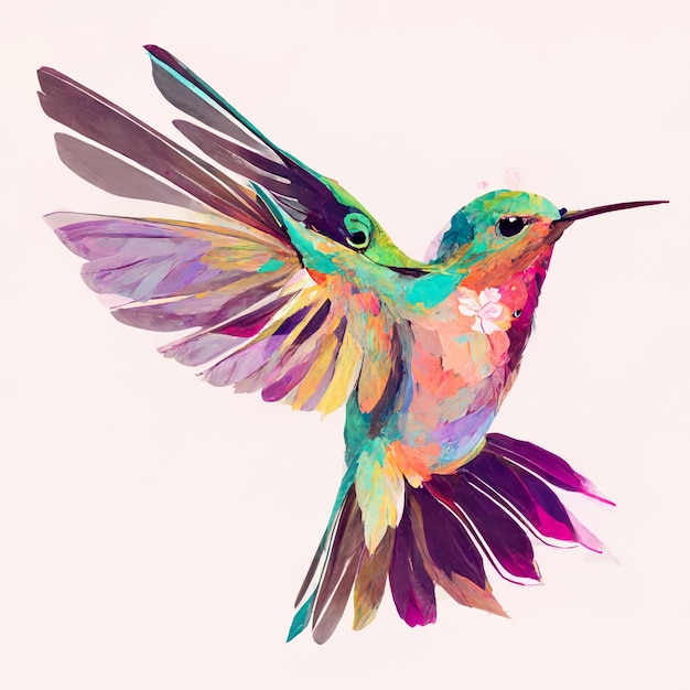 Photo brightly colored hummingbird flying in the air with its wings spread generative ai