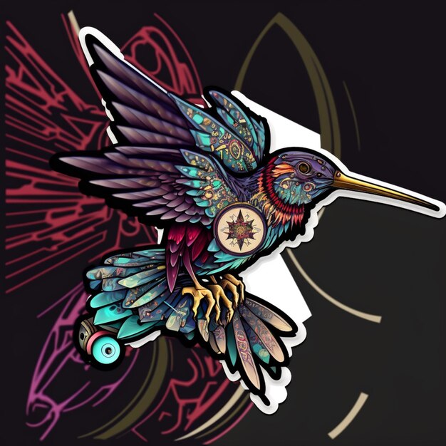 Brightly colored hummingbird with a star on its wing generative ai