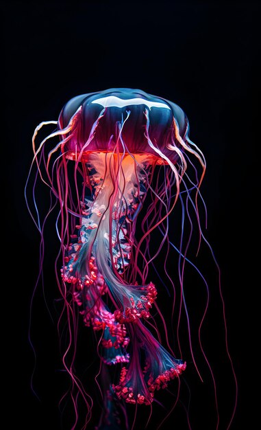 Foto meduse dai colori vivaci su uno sfondo scuro