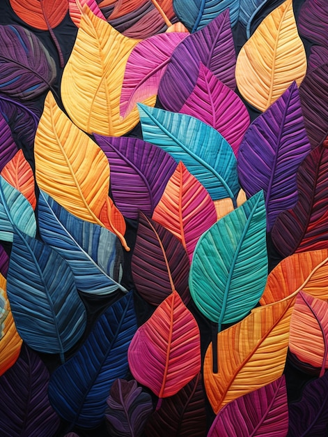 brightly colored leaves are arranged in a pattern on a black background generative ai