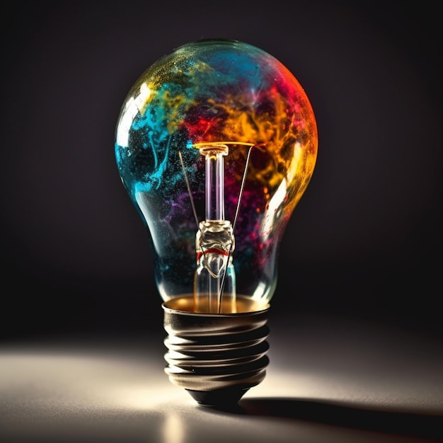 A brightly colored light bulb with a single light on top generative ai