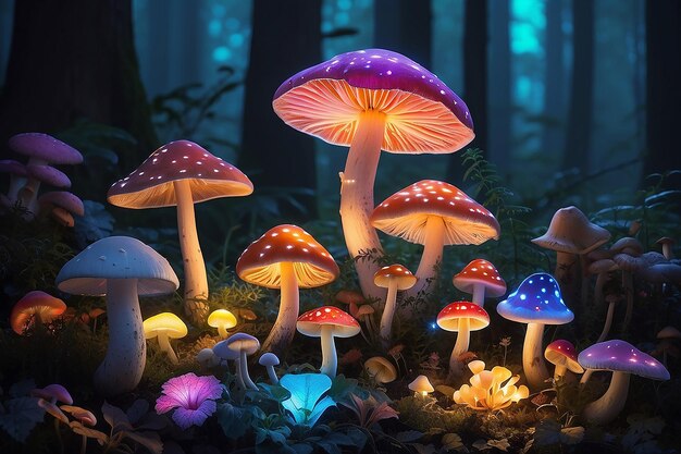 Brightly colored lights with mushrooms and fungi