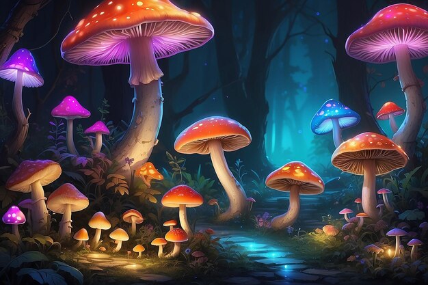 Brightly colored lights with mushrooms and fungi