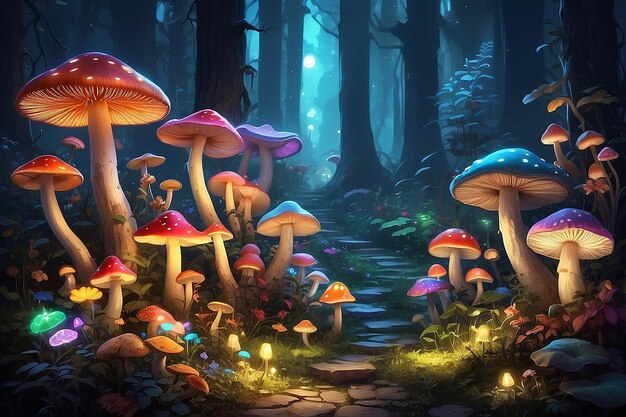 Brightly colored lights with mushrooms and fungi