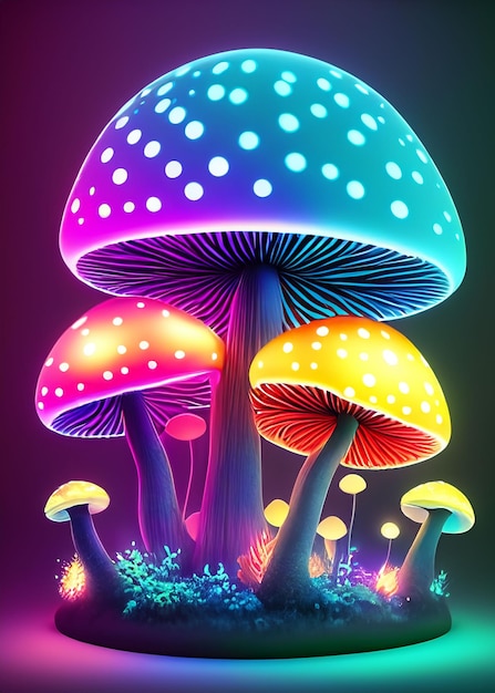 Brightly colored lights with mushrooms and fungi