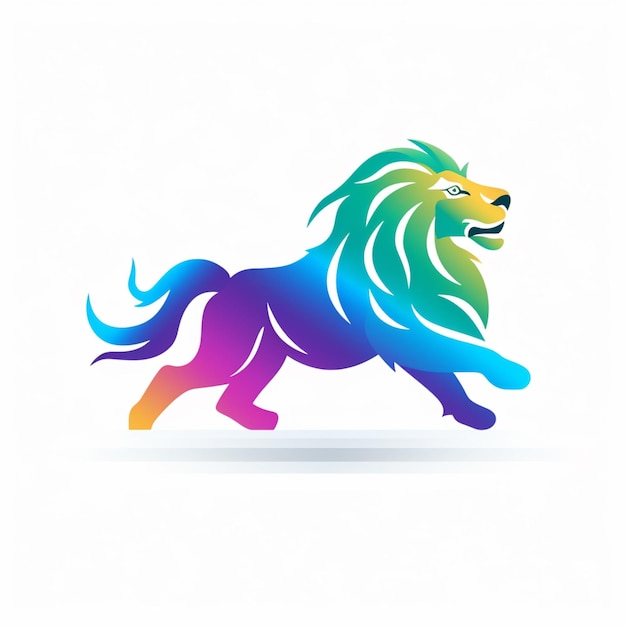 Photo a brightly colored lion running with a white background generative ai