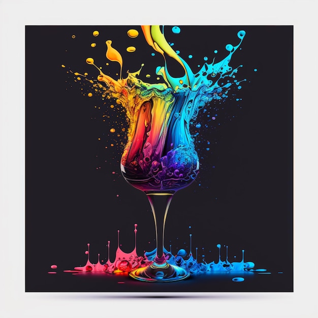 Brightly colored liquid pouring into a glass of wine generative ai