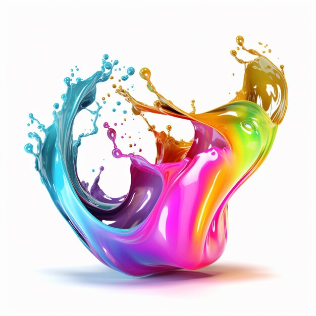 a brightly colored liquid splashing into a white background generative ai