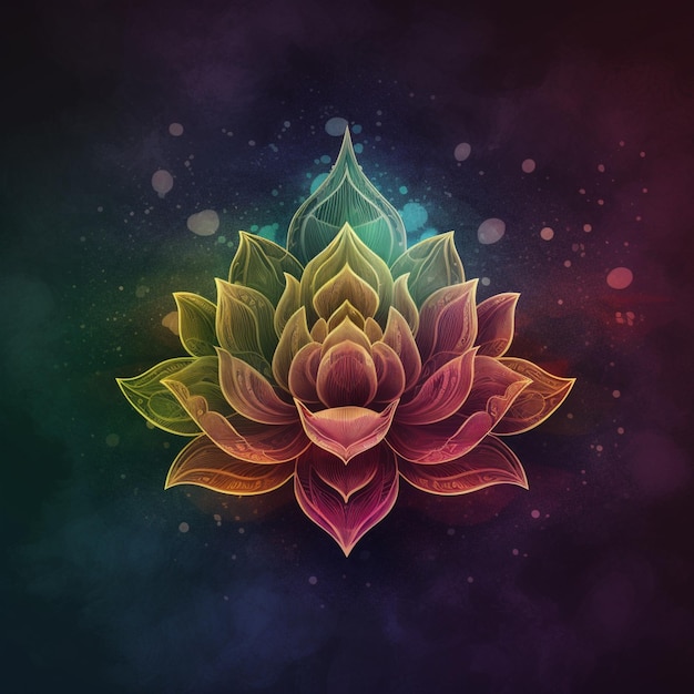 Brightly colored lotus flower on a dark background with bokeh generative ai