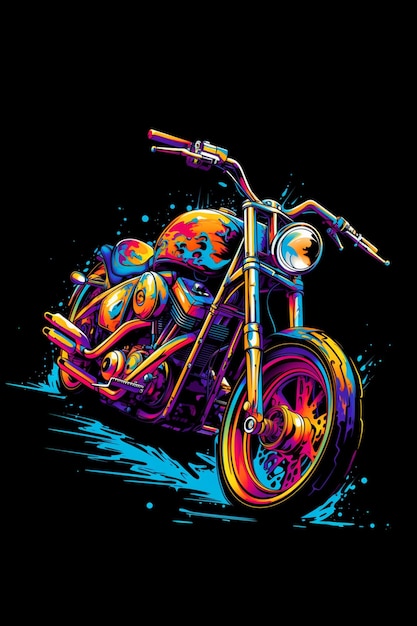 brightly colored motorcycle with a black background generative ai