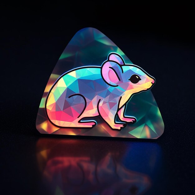 Photo brightly colored mouse on a triangular shaped object on a black surface generative ai