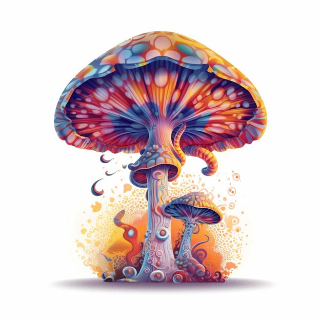 Brightly colored mushroom with bubbles and bubbles on a white background generative ai
