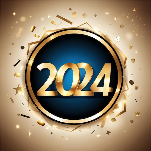 Brightly colored number 2024 reflecting new year on colored background Welcome