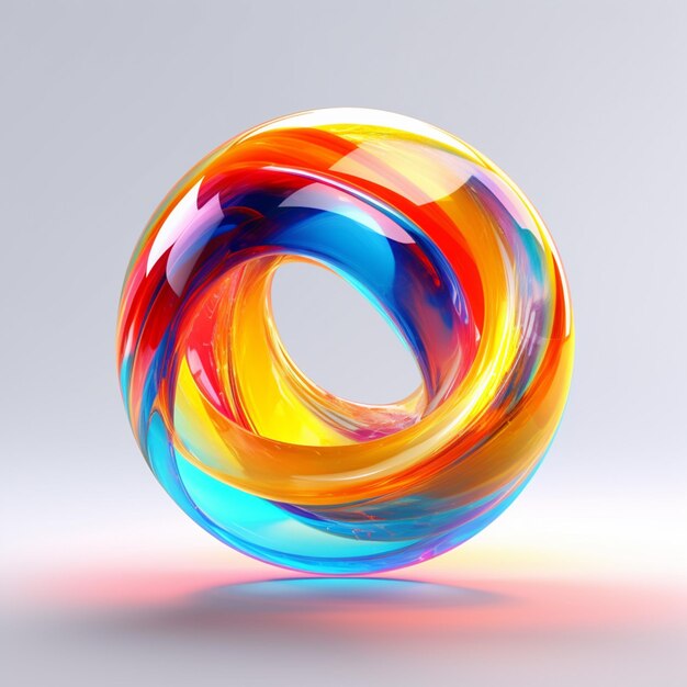 a brightly colored object with a curved design on a white surface generative ai