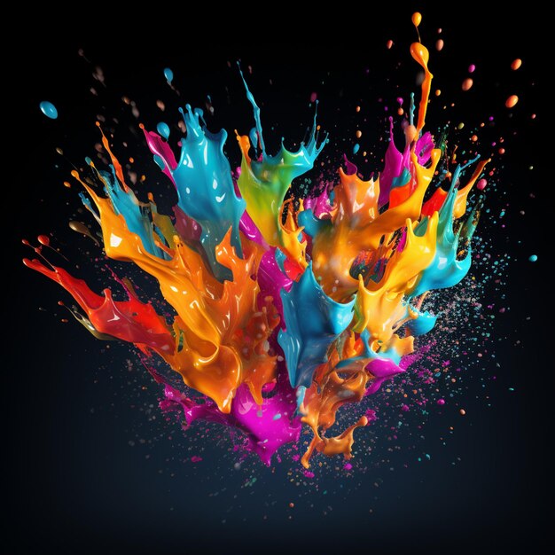 brightly colored paint splashing on a black background generative ai