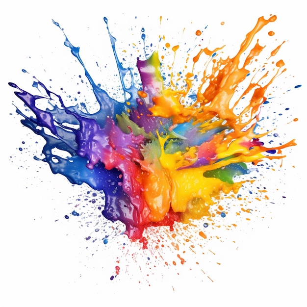 brightly colored paint splattered on a white background generative ai