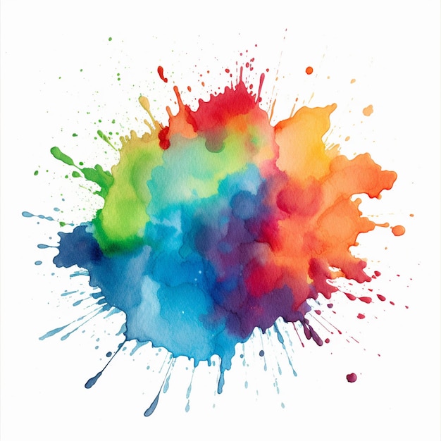 Brightly colored paint splattered on a white background generative ai