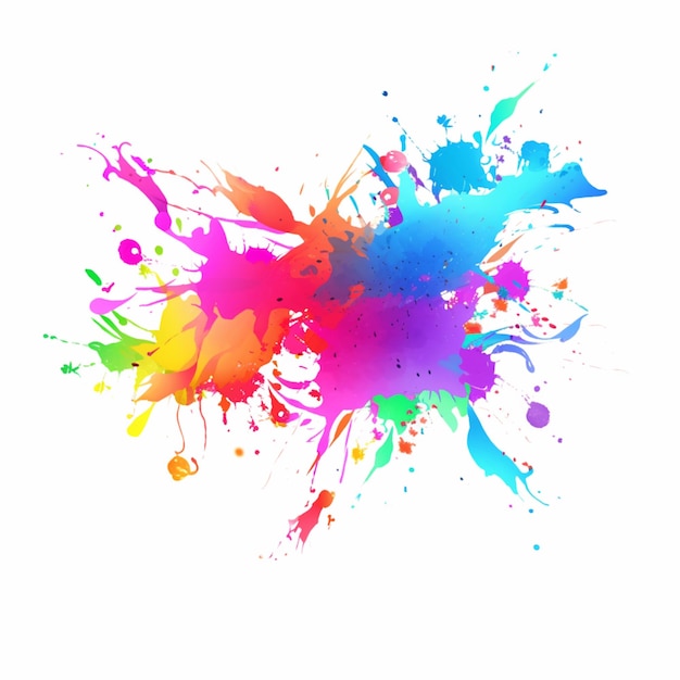 Photo brightly colored paint splatters on a white background generative ai