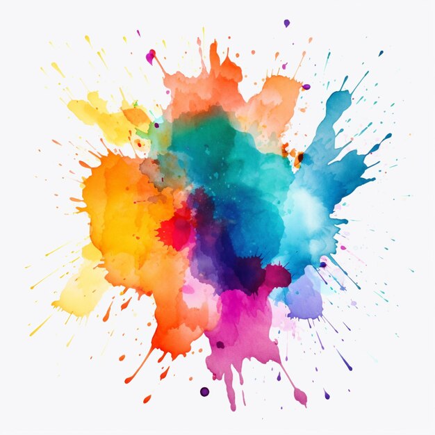 Photo brightly colored paint splatters on a white background generative ai