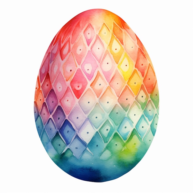 brightly colored painted egg with a diamond pattern on it generative ai