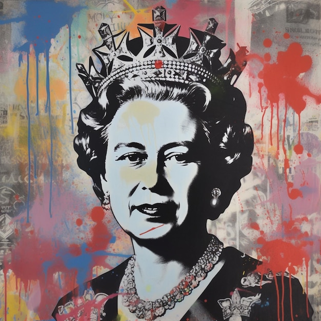 A brightly colored painting of a queen wearing a crown generative ai