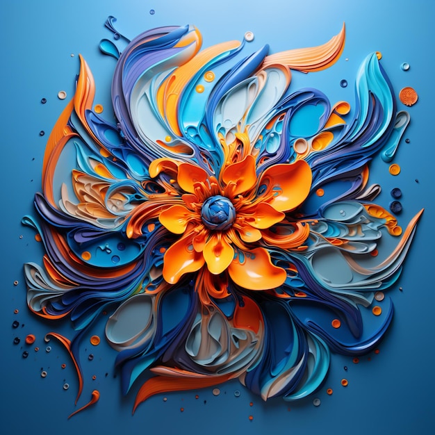 Brightly colored paper art of a flower with blue and orange petals generative ai